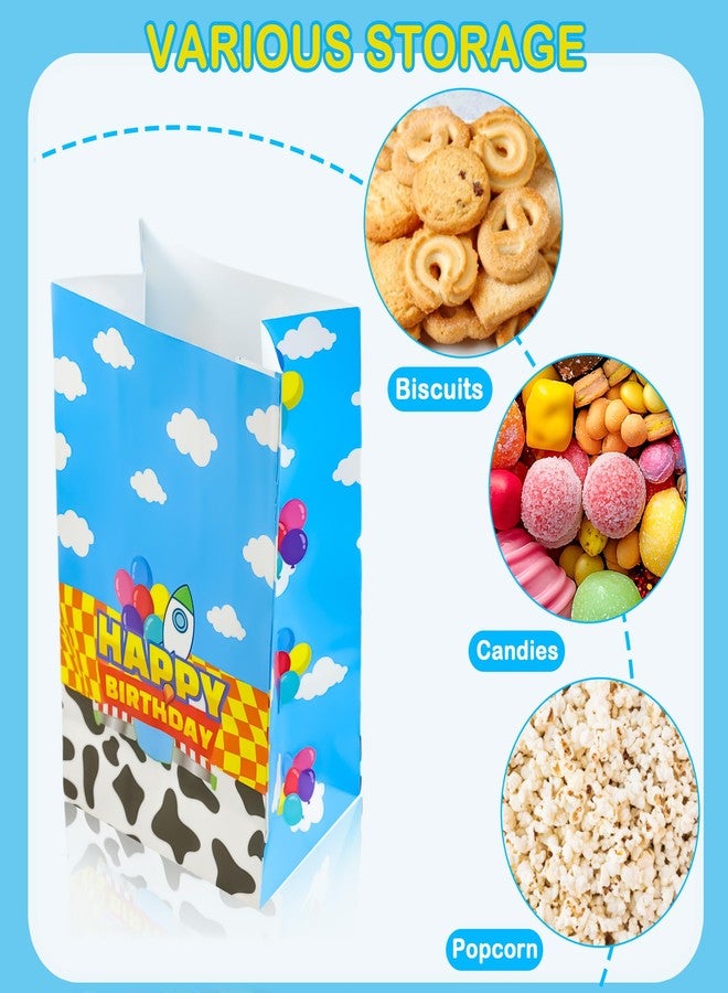 CHENRINDECO 32Pcs Cartoon Story Theme Gift Paper Bags with Stickers, Blue Sky White Clouds Small Rocket Party Candy Bags, Suitable for Toy-Themed Party Supplies - Image 5